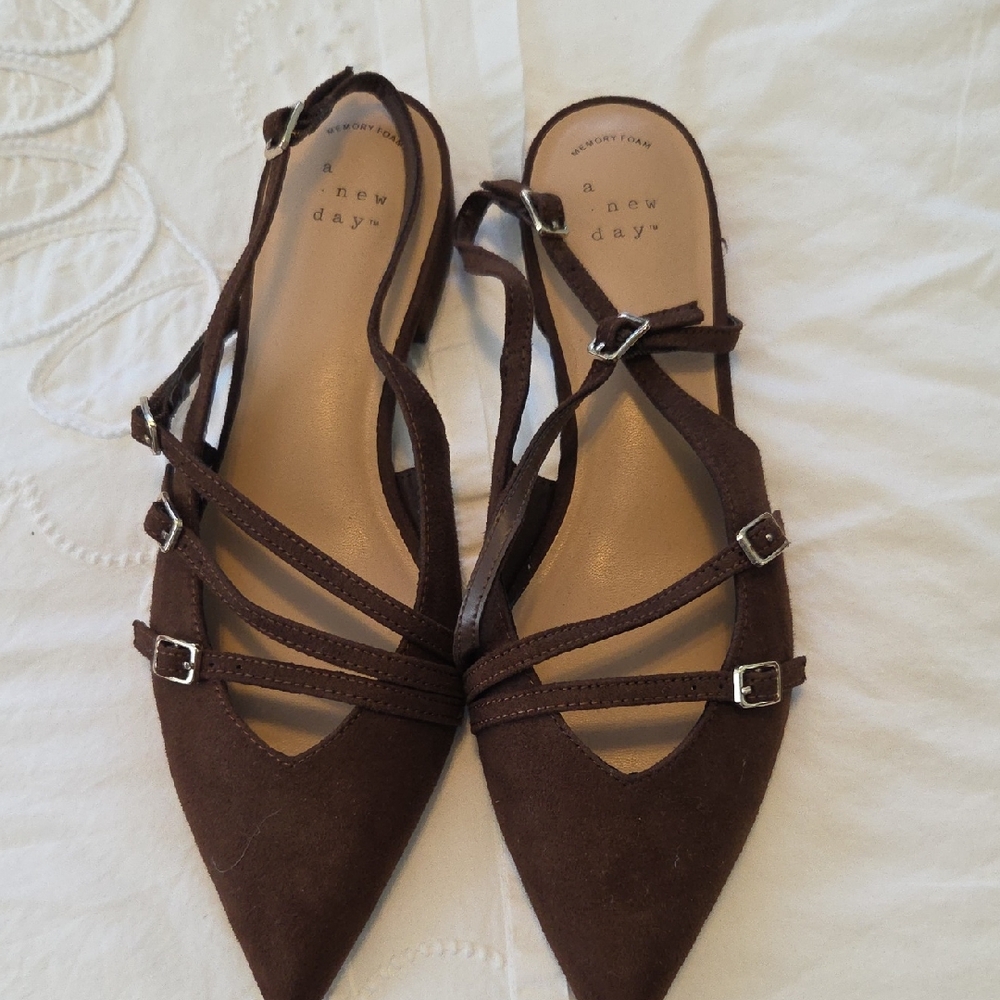 A New Day Women's Dark Brown Strappy Loafers. New W/O Tags